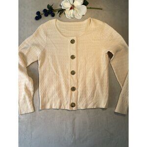 Milly Women Rare Cream Gold Link Button Cardigan Sweater Cotton Silk Classiccore